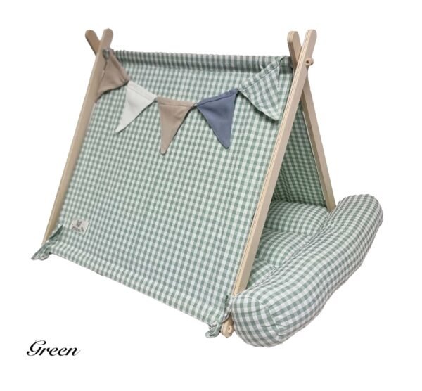 Dog Tent Bed with Luxury Plaid Cushion