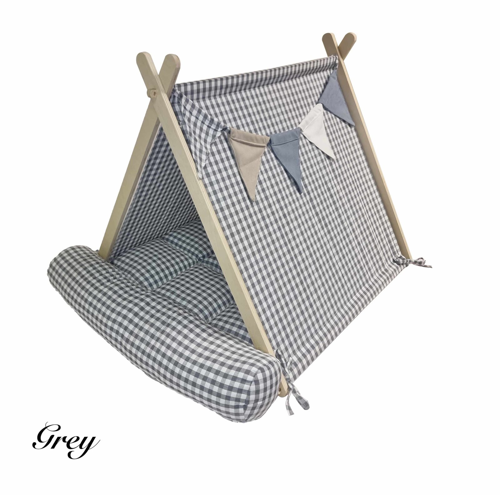 Dog Tent Bed with Luxury Plaid Cushion