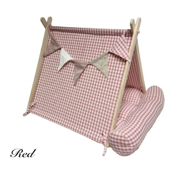 Dog Tent Bed with Luxury Plaid Cushion