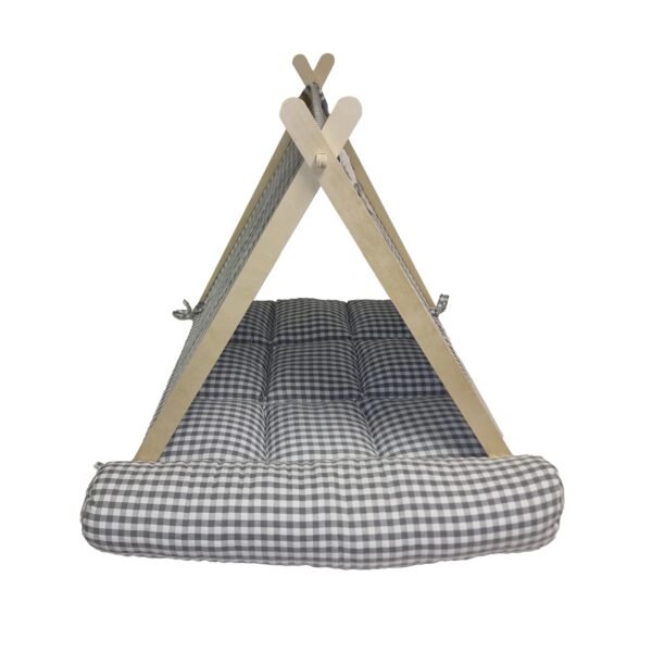 Dog Tent Bed with Luxury Plaid Cushion