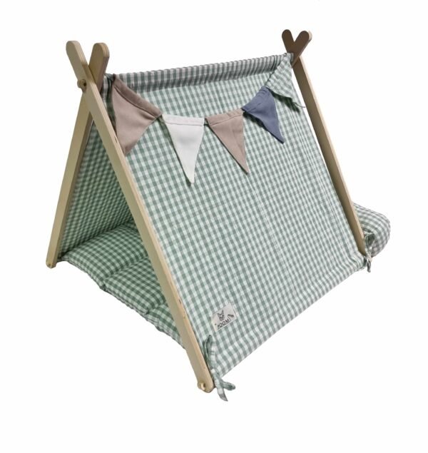 Dog Tent Bed with Luxury Plaid Cushion