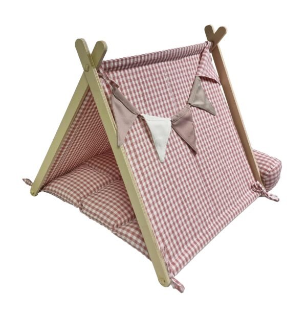 Dog Tent Bed with Luxury Plaid Cushion