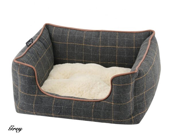 Classic Check Tweed Square Dog Bed with Luxury Plush Fabric Cushion - Image 2